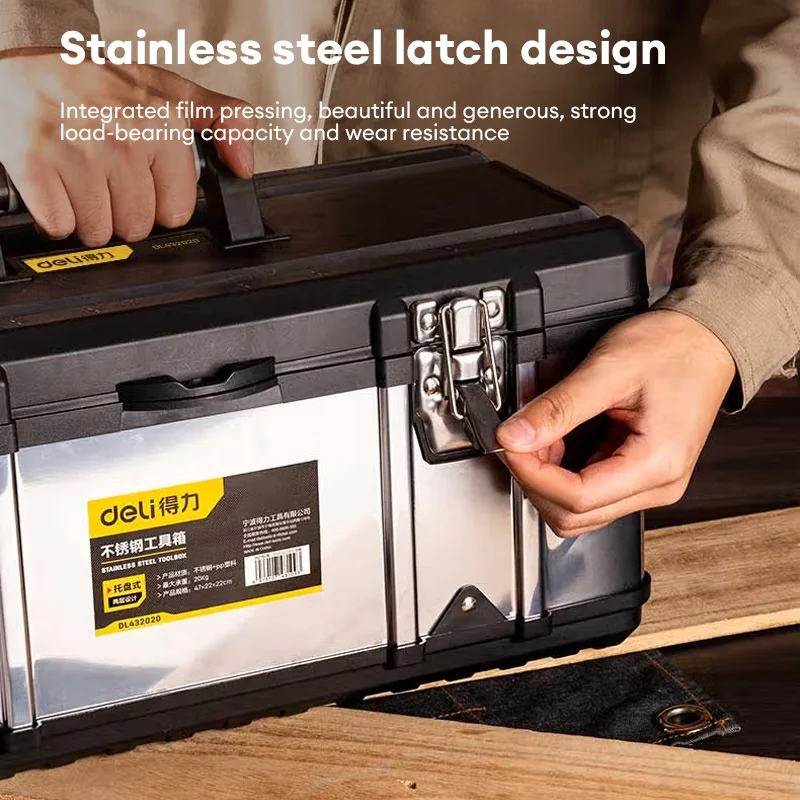 Deli 1 Pcs 15/17inch Multi-layer Stainless Tools Stroage Box Multifunctional Workers Portable Heavy Duty Tool Case Organizers 2