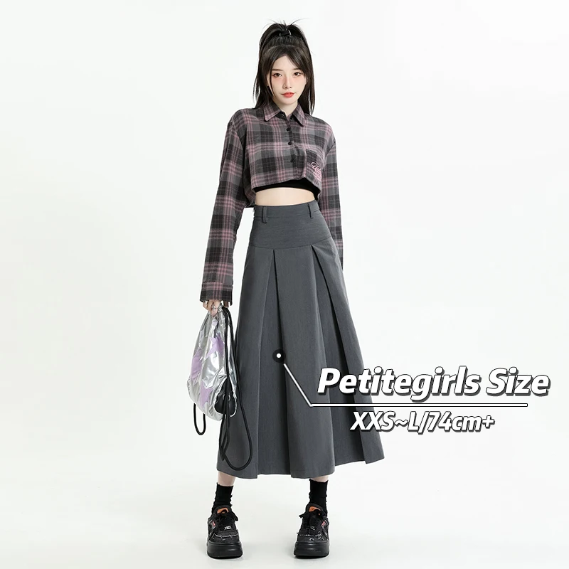 

Petite Girls High Waist Pleated Mid Length Bud Culottes A-line XS Display Highet Preppy Style Design High Street Casual