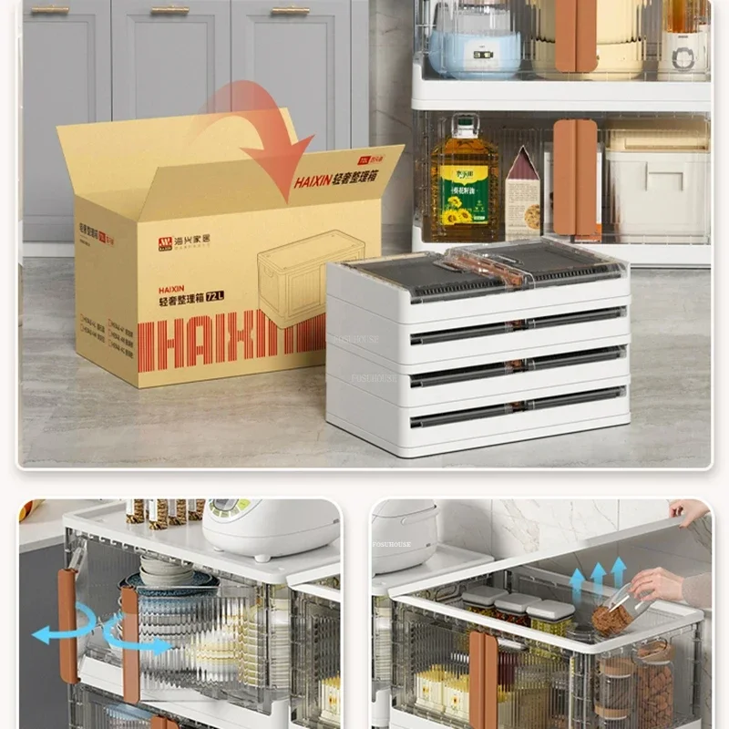 Light Luxury Plastic Kitchen Cabinets Creative Kitchen Furniture Floor Flip Locker with Door Home Living Room Multi-layer Rack Q 4