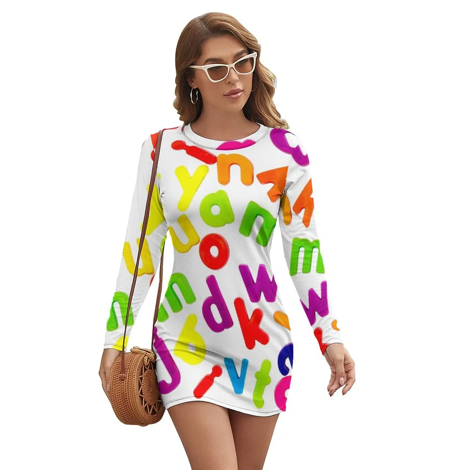 

Jumbled up Multi Coloured Letters Long-sleeved Dress summer women's dress 2024 dress party evening elegant luxury celebrity