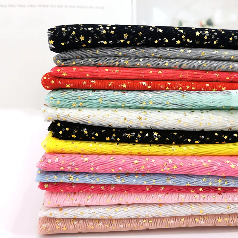 Blauer Tuellstoff Stoff Mit Goldenen Sternen Creativery Stoff