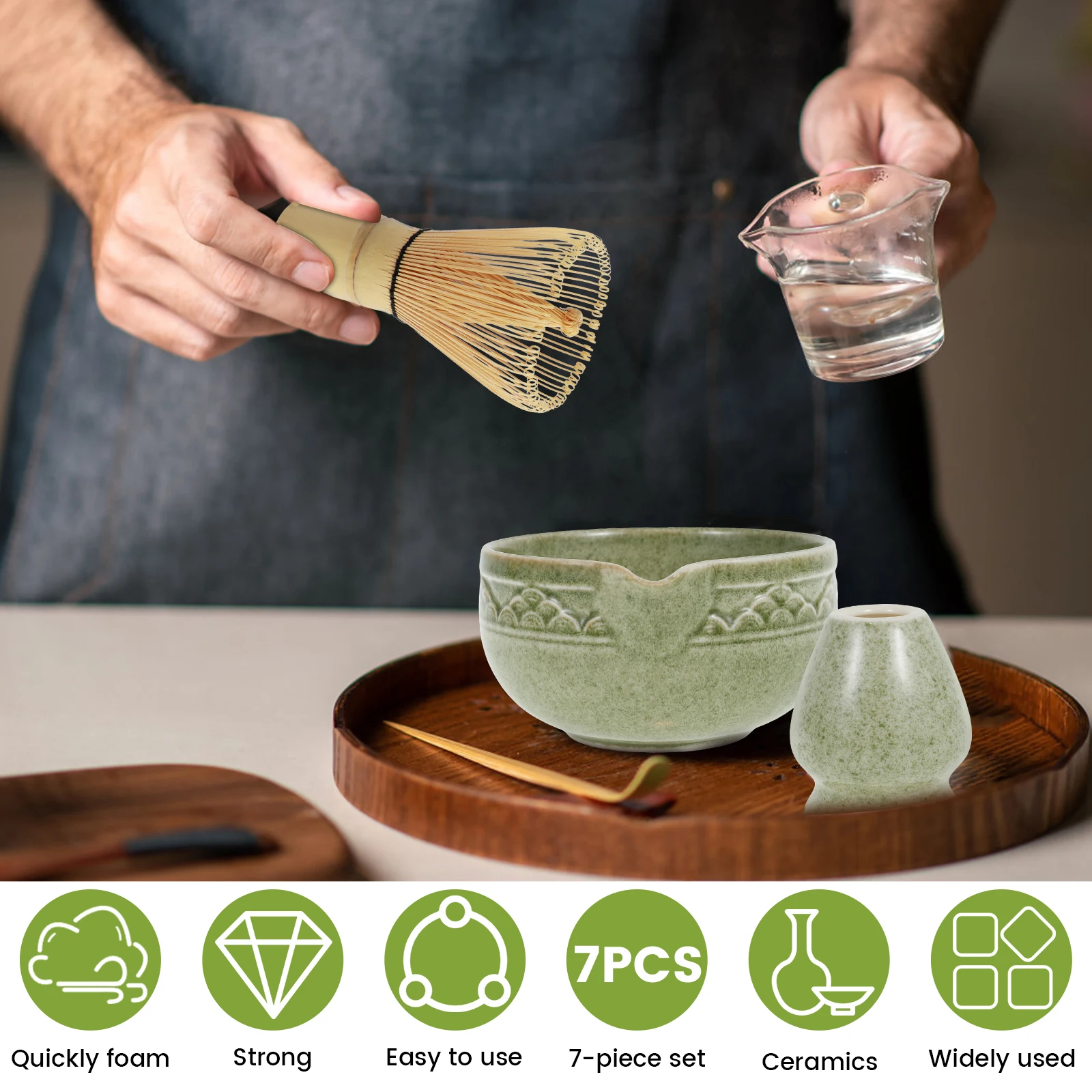 7 PCS Matcha Whisk Set Easy to Use Matcha Tool Kit with Strainer Exquisite Ceramic Set Safe Sturdy Whisk