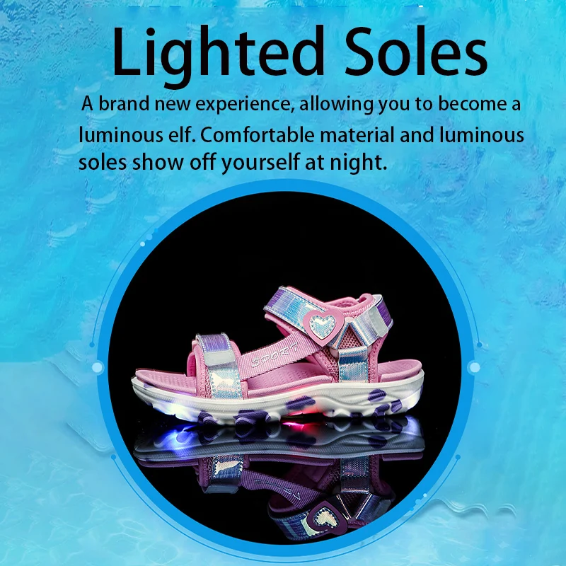 Girls' LED Sandals Children's Toddler Sports Beach Blue Pink Girls' Soft Shining Shoes Outdoor Soft Anti-Slip Princess LED Shoe - 4