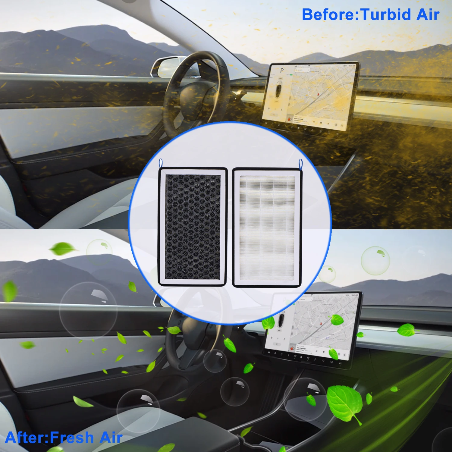 For Tesla Model 3 Activated Carbon Air Filter Auto HEPA Air Filter Conditioner Element Replacement Kit Cabin Air-Filters 1 pair air filters car filter