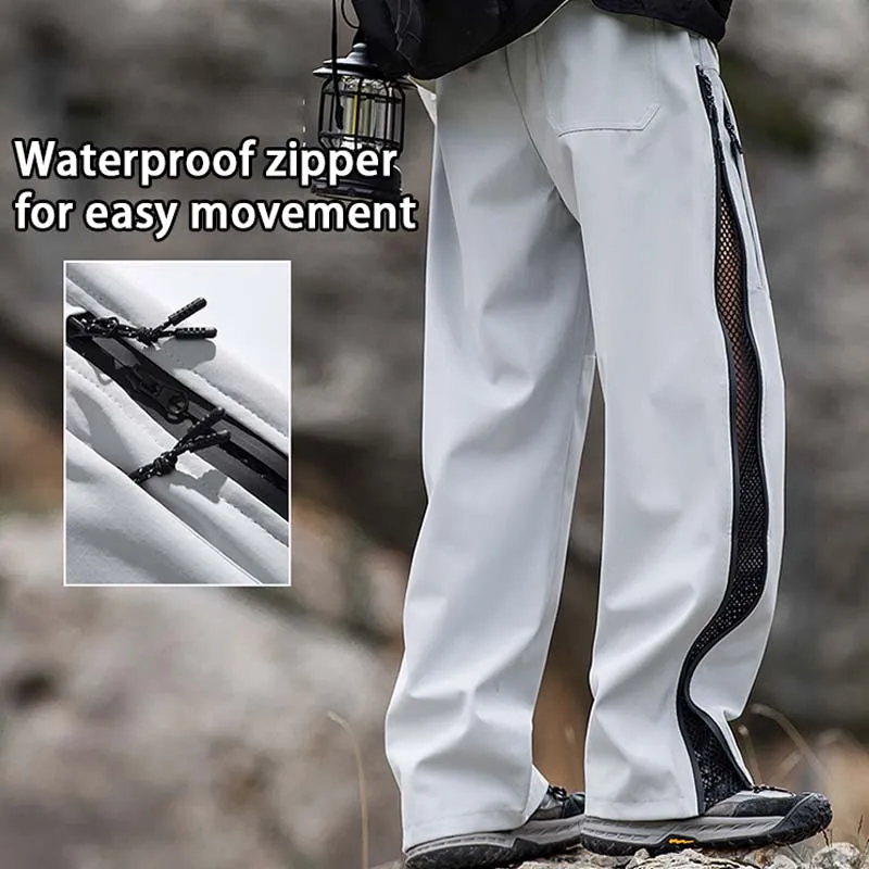 Men Hiking Pants Waterproof Windproof Pants Lightweight Breathable Cargo Side Zip Outdoor Joggers Trekking Fishing Trouser