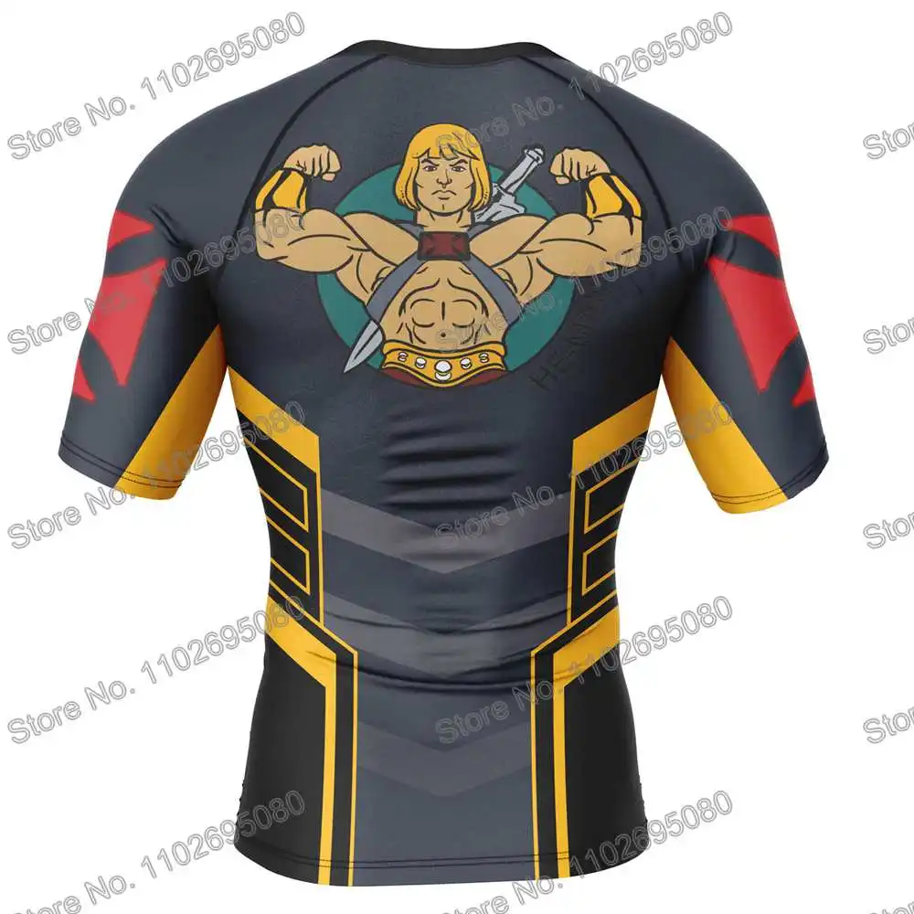 Skeletor He-man Surf Clothing BJJ MMA Men Cartoon Rash Guard Diving T-Shirt Tight Swimwear Summer Beach Floatsuit Women GYM Tops