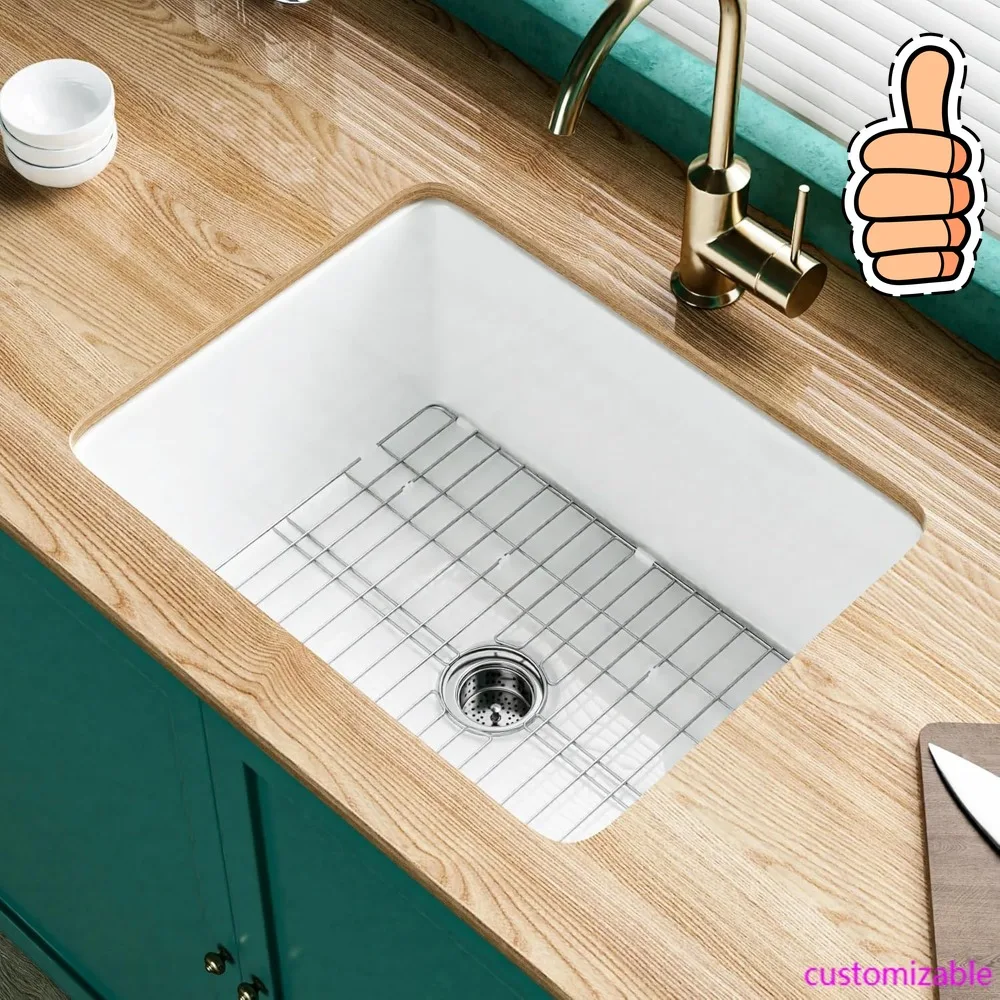 NEW-White Undermount Kitchen Sink 24 Inch - Small Topmount Fireclay Bar Sink Drop In 24"x19"x11", Dual Mount Heavy Duty Deep Sin