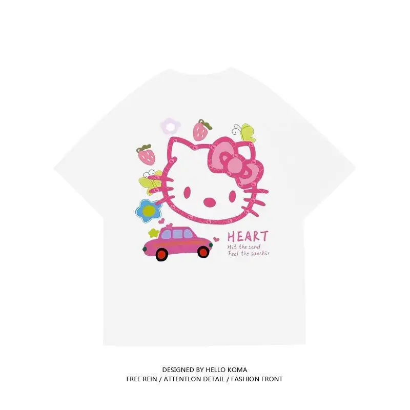 Kawaii Sanrio Hello Kitty T-shirt Cute Anime Cartoon Pure Cotton Short  Sleeve Sweat Uptake Comfortable Sports Top Holiday Gifts