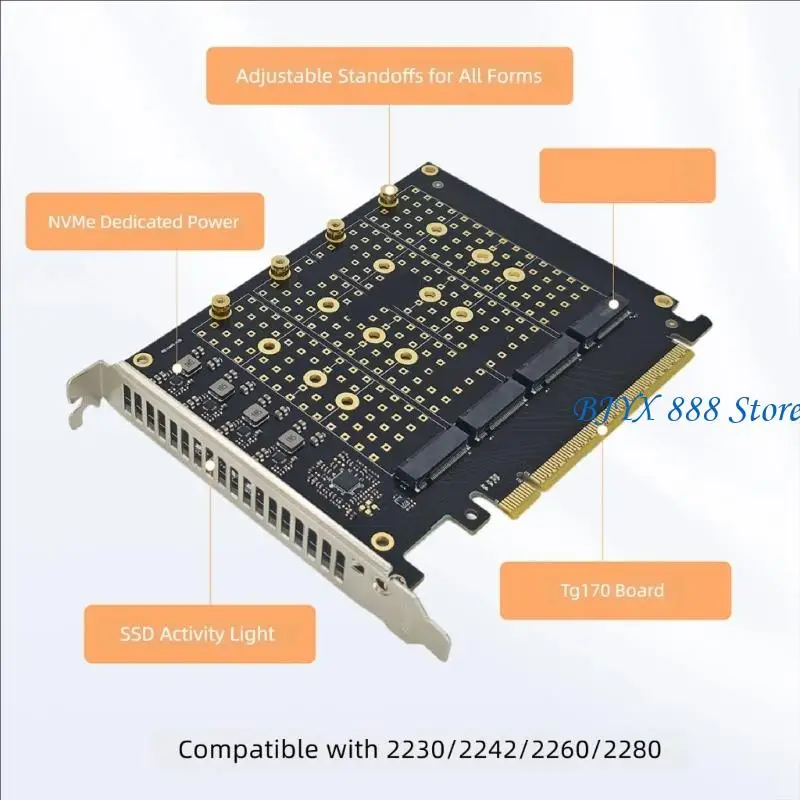 39XC 4 포트 M.2 스토리지 PCIe X16 확장 보드(금속 열 분산기 및 안정적인 전력 포함)