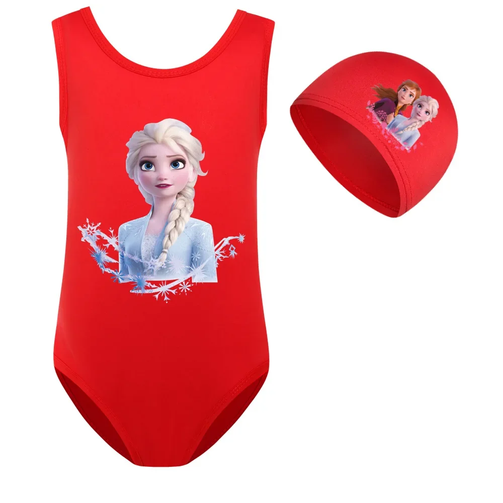 Kinder Mädchen One-Piece Bademode Cartoon Gefrorene Elsa Druck Baby Badeanzug + Schwimmen Kappe Set Kinder Bewegung Outfit Party body