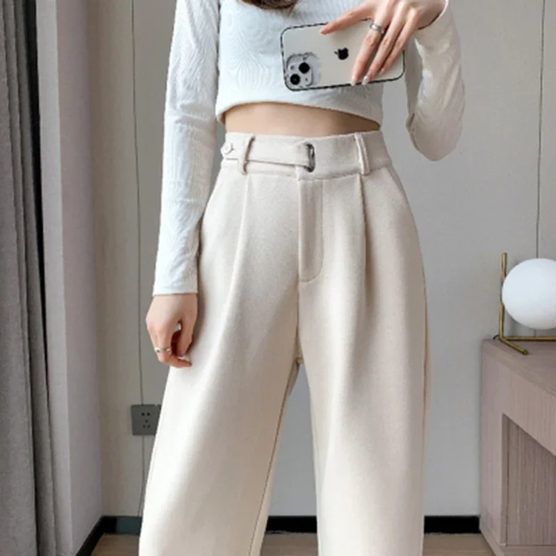 パンツ 24SS LONG WIDE TROUSERS 2/90 wool High Waisted Straight Leg Pants – OGLmove