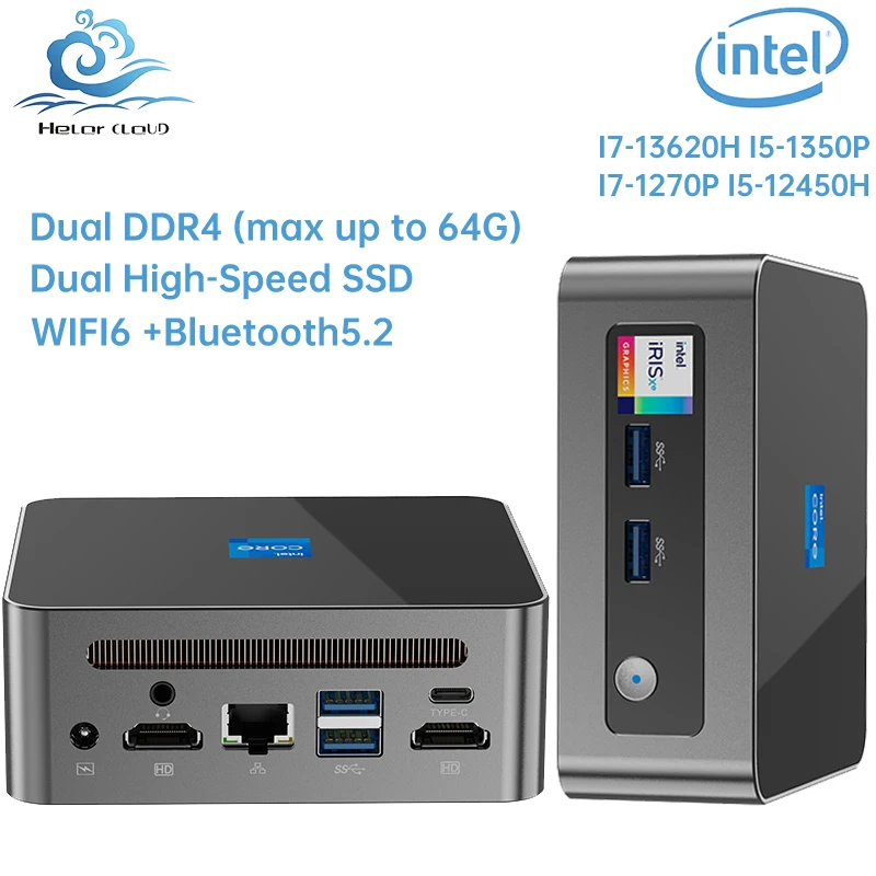 Helorpc 게임용 미니 PC, 인텔 12/13 세대 프로세서, 듀얼 DDR4 M.2 NVME 지지대, 윈도우 10, 11 리눅스, 와이파이 6, BT5.2, 사무실 컴퓨터