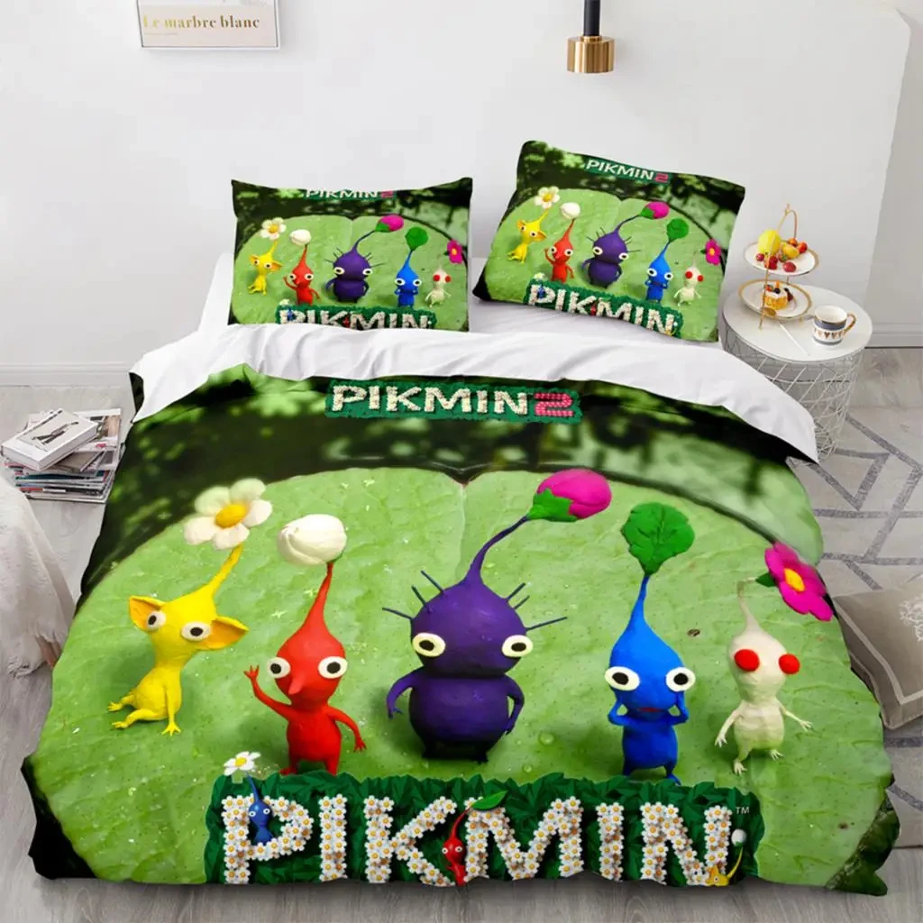 Cartoon Game Pikmin Bedding Set Boys Girls Twin Queen Size Duvet Cover Pillowcase Bed Kids Adult Fashion Home Textileextile 3