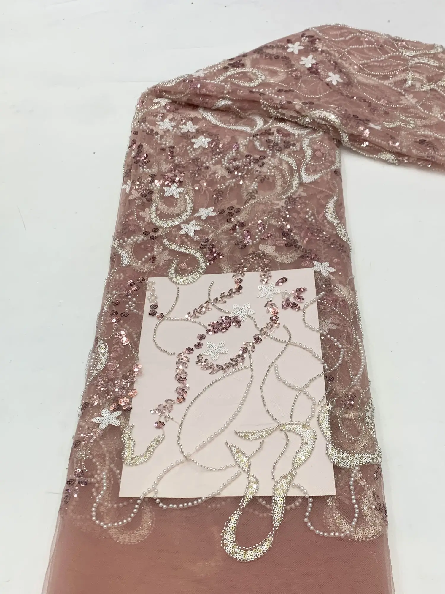 

5 Yards African Sequined Lace French Tulle Fabric 2023 High Quality Nigerian Embroidery beades Mesh Fabric For Dress Sew