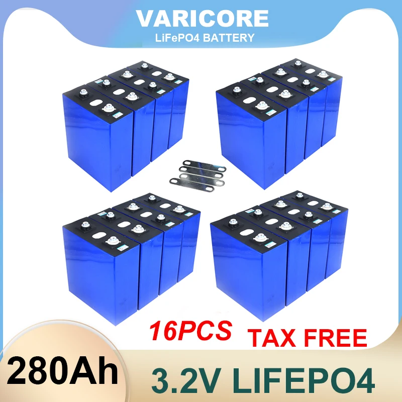 VariCore-Paquete de batería de 16 piezas, 3,2 V, 280AH, LiFePO4, 12V, 24V,  280000mAh, para e-scooter, RV, sistema de almacenamiento de energía Solar