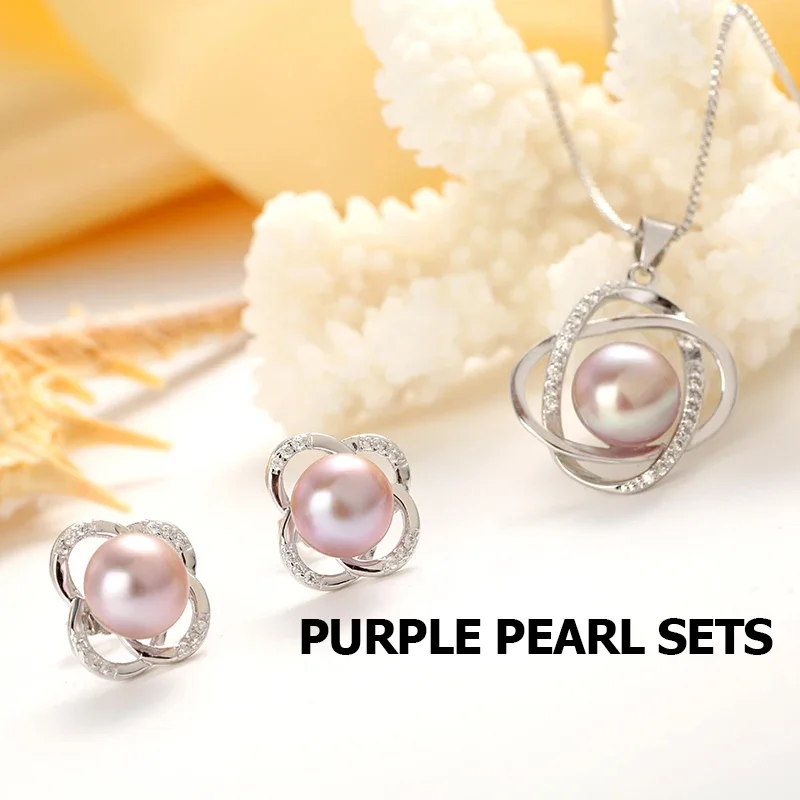 Top Quality Trendy Cross 925 Sterling Silver Jewelry Sets Pendant Necklace & Earring Big Pearl Pendant Earrings For Women Gift