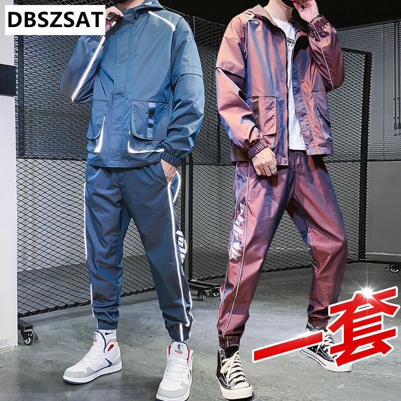 

Mens Cargo Pullover Streetwear Hooded Tracksuit 2 Pieces Sets Jackets And Cargo Pants Loose Fitness Pants Hip Hop jacket
