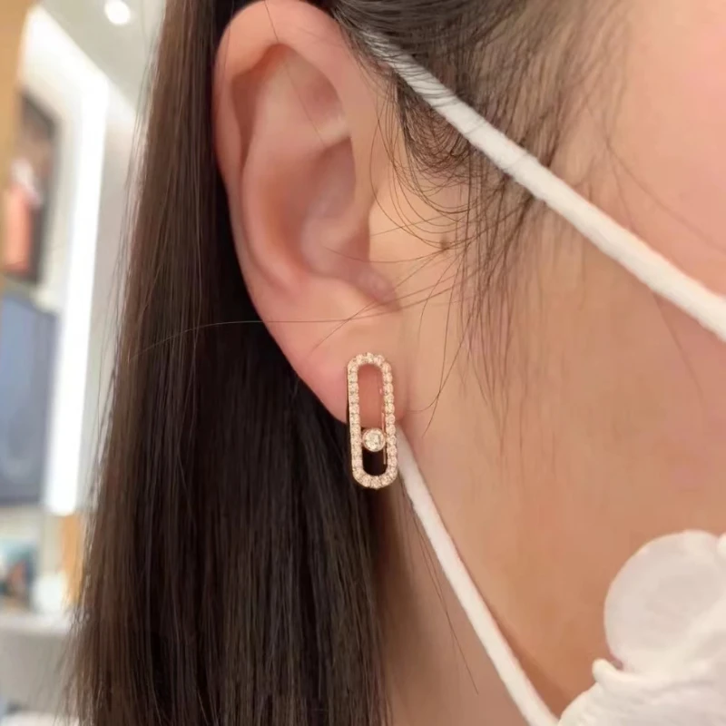 Free Shipping - European and American Luxury Jewelry Silver 925 Women's Earrings Zircon Sliding Birthday Gift Party Selection