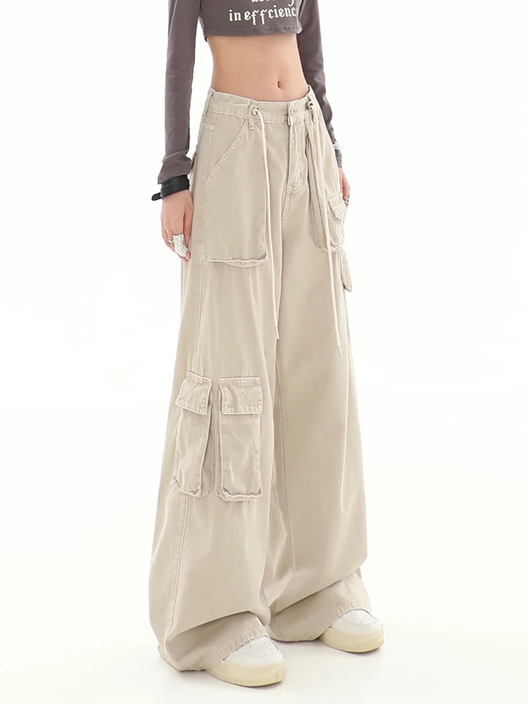 

Women Apricot Baggy High Waist Cargo Jeans Streetwear Vintage Y2k Straight Harajuku Denim Trouser Korean Wide Leg Pants Clothes