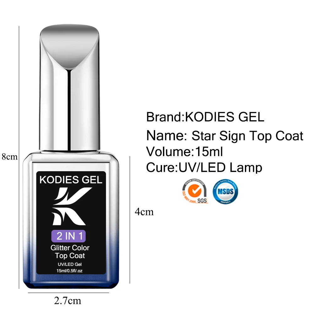 KODIES GEL Laser Diamond Top Coat UV Gel Nail Polish 15ML No Wipe