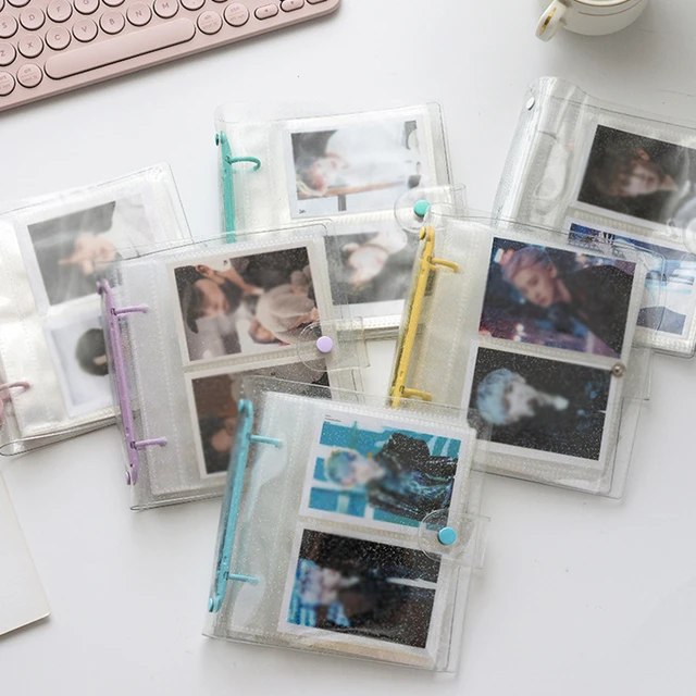 2 Inch Glitterphoto Album With Keychain Transparent Photocard Holder  Business Card Bag Holder 16 Pockets Cute Photo Album