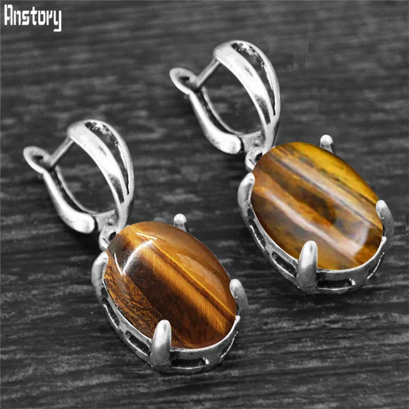 Pendant Earrings Vintage Natural Quartz Jades Amethysts Claw Antique Silver Plated Stone Unakite Women Jewelry