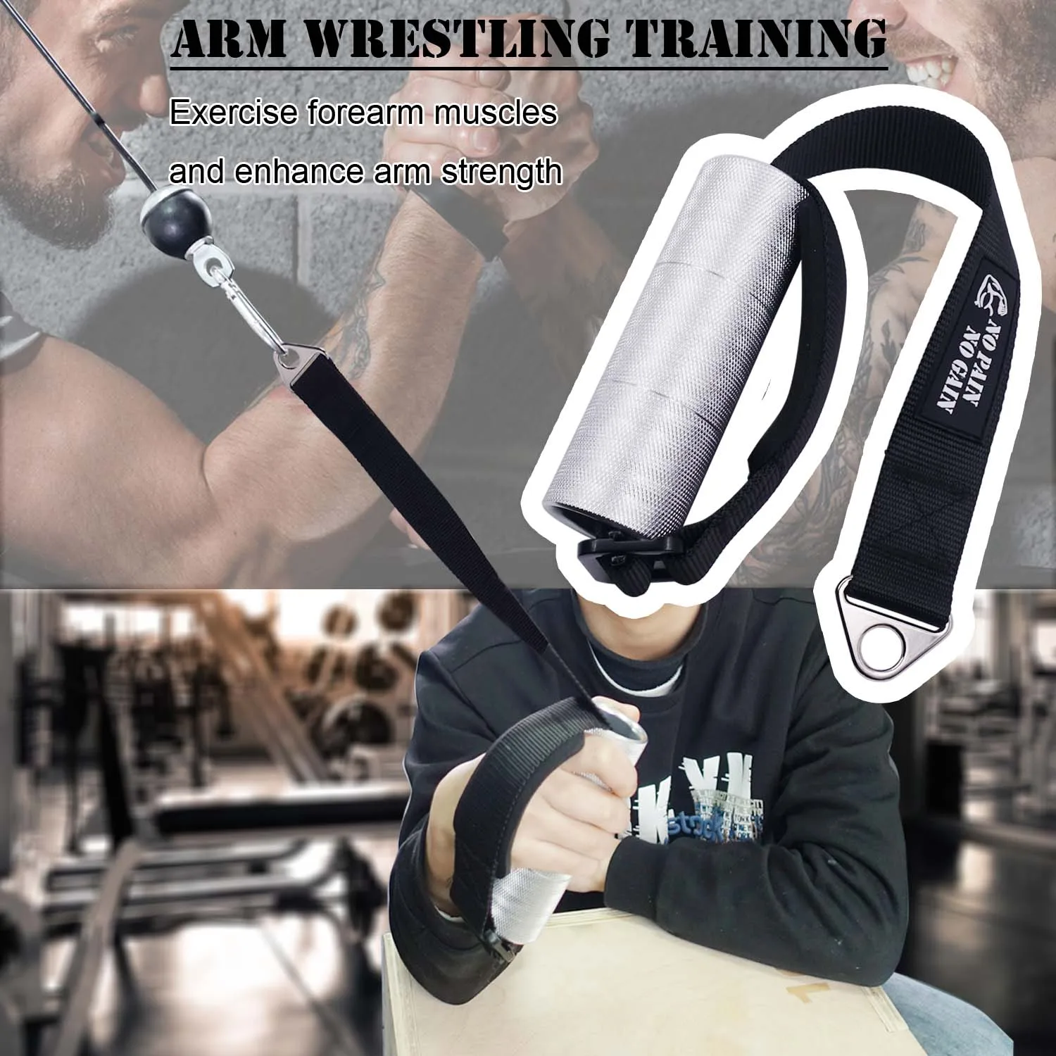 Arm Wrestling Training Cable Pulley System Triceps Rope Fat Heavy Duty Grip Handle Forearm Exerciser Fitness Equipment