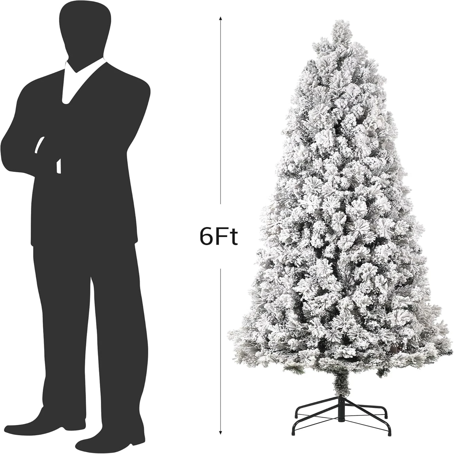 6FT–7.5FT Pre-Lit Snow Flocked Christmas Tree with 300 Multicolor LED Lights & 8 Lighting Modes – Foldable Metal Stand for Home & Xmas Party Décor