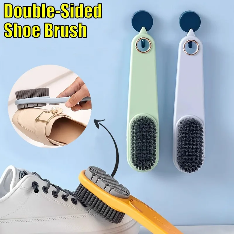 

Double-Sided Shoe Brush Multifunction Cleaning Long Handle Brush Soft Bristled Silicone Brush Head Shoes Household Cleaner Tools