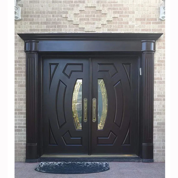 American Wooden Entrance Style Models Mahogany  Double Solid Wood Main Entrance Exterior Entry Front Doors 5