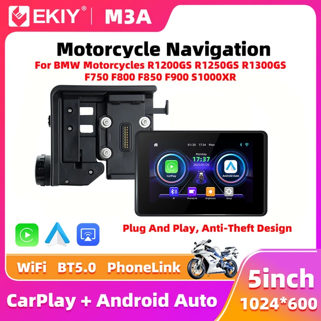 EKIY 5.0" For BMW R1200GS R1250GS Wireless CarPlay Moto Android Auto Portable Digital Motorcycle Dashboard GPS Navigation Screen