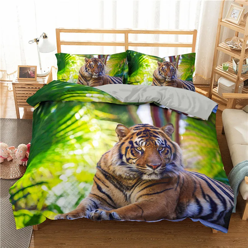 Tiger Bedding Sets, 3D Animal Print Luxury Microfiber Duvet Cover Zipper  Bedding