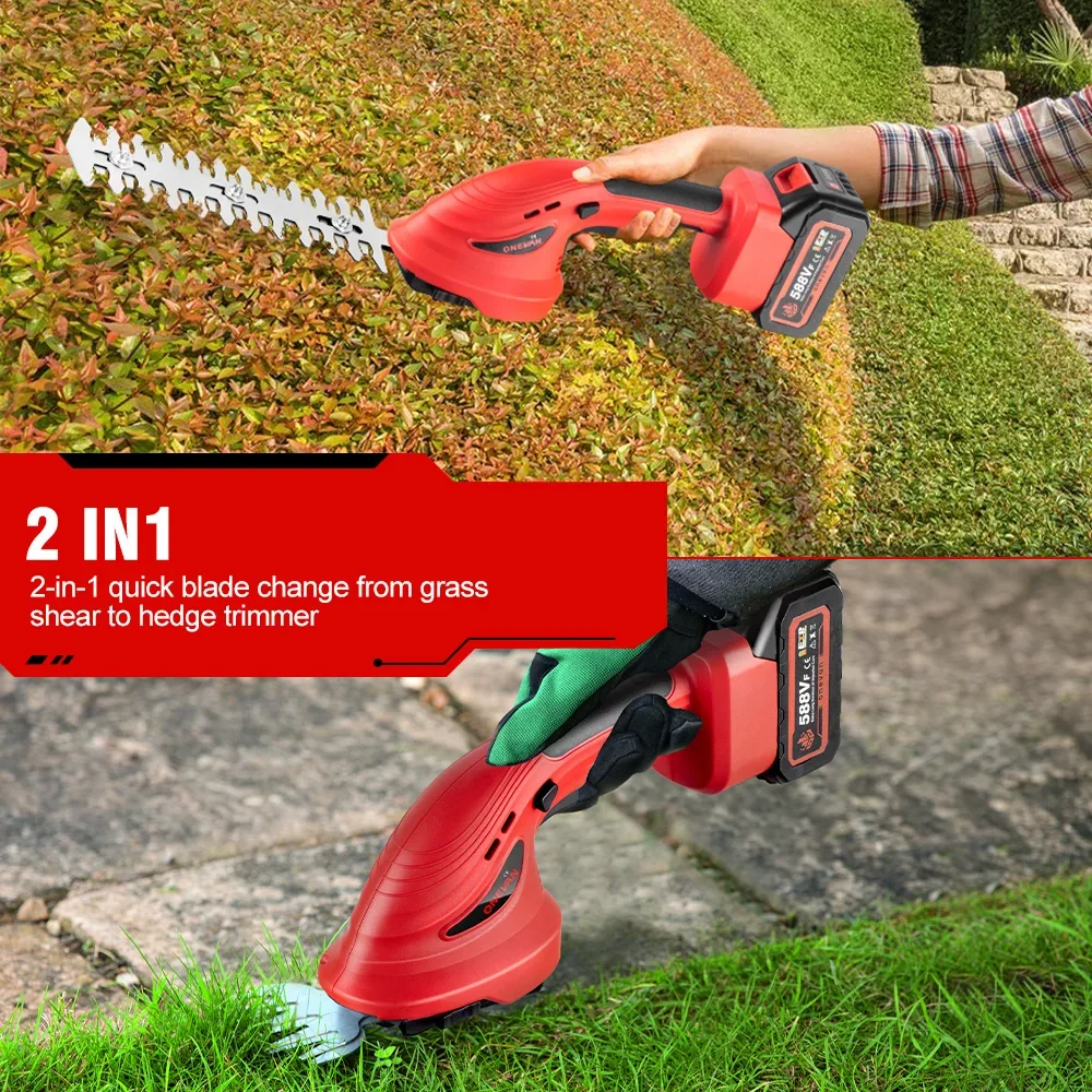 2IN1 Brushless Electric Hedge Trimmer Cordless Lawn Mower Garden Battery Pruner Bush Scissors Power Tools For Makita 18V Battery 4