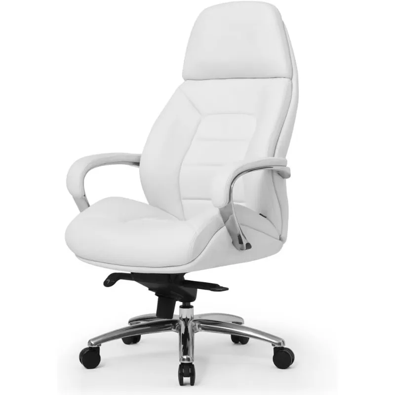 2025-hotGates Genuine Leather Aluminum Base High Back Executive Chair - White