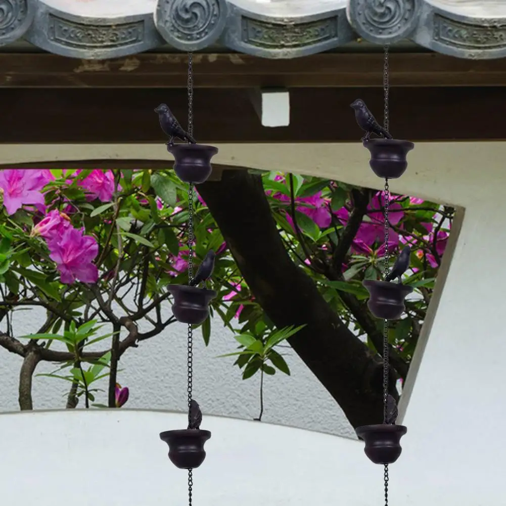 Rain Chain For Gutters Downspouts Replacing Rainwater Collector Cups With Decorative Bird Statues Metal Soothing Rain Chime