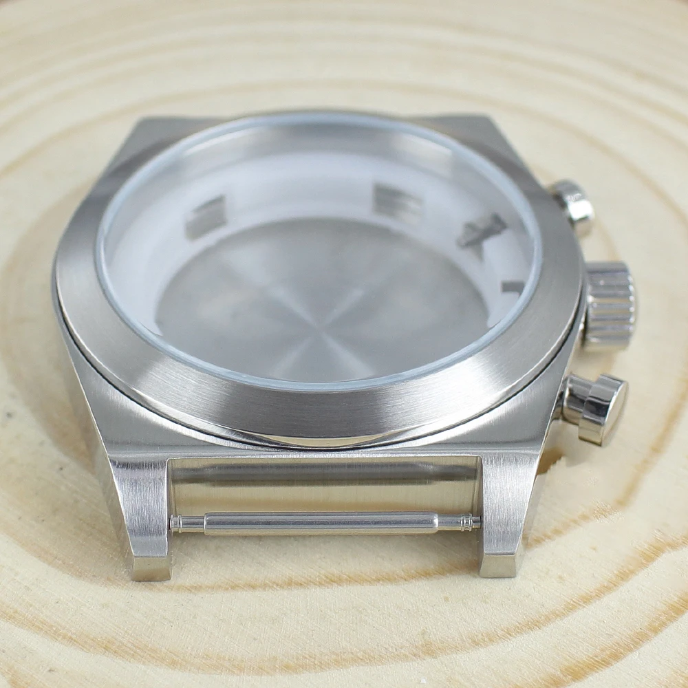 Enhanced Stainless Steel Waterproof Watch Case - 46mm, Brushed & Polished Finish, DIY Watchmaking Accessories, Fits 37-38mm Dials