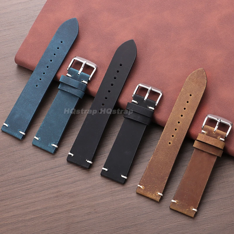 Handmade Vintage Leather Watch Strap - Retro Soft Cowhide Wristband, Multiple Sizes Available