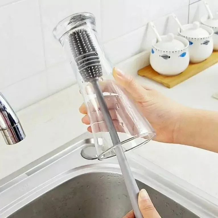 Silicone Bottle Brush, Water Bottle Cleaner Brush with Long Handle, Perfect for Cleaning Narrow Neck Containers, Vacuum Sports Bottle, Tumblers, Flask, Glassware (1 Pack) 4