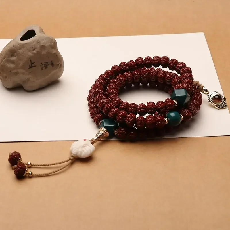 

Jadified Pulp-Wrapped Natural Little King Kong Pipal Tree Seeds Bracelet 108 Beads Bracelet Men's and Women's Six-Petal Crafts