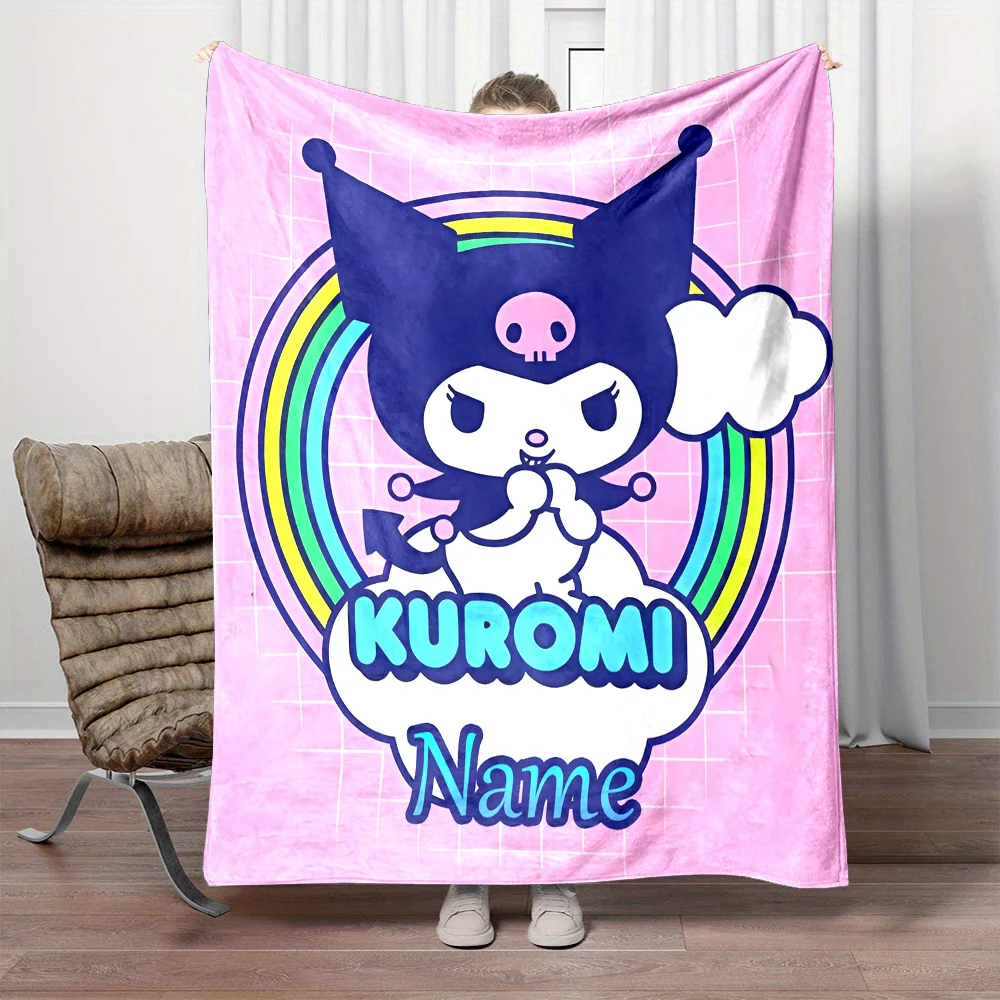 Customized Name Personalized Blanket Sanrio Kuromi Cute Children Warm Soft Blankets Home Travel and Comfortable Blanket Kpop 5