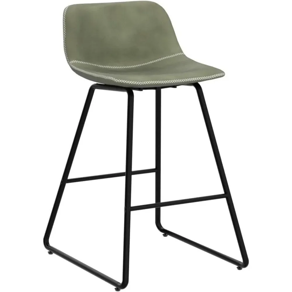 Bar Stools Set of 3 26 Inch Barstools Metal Legs Faux Leather Counter Height Bar Stools Chairs