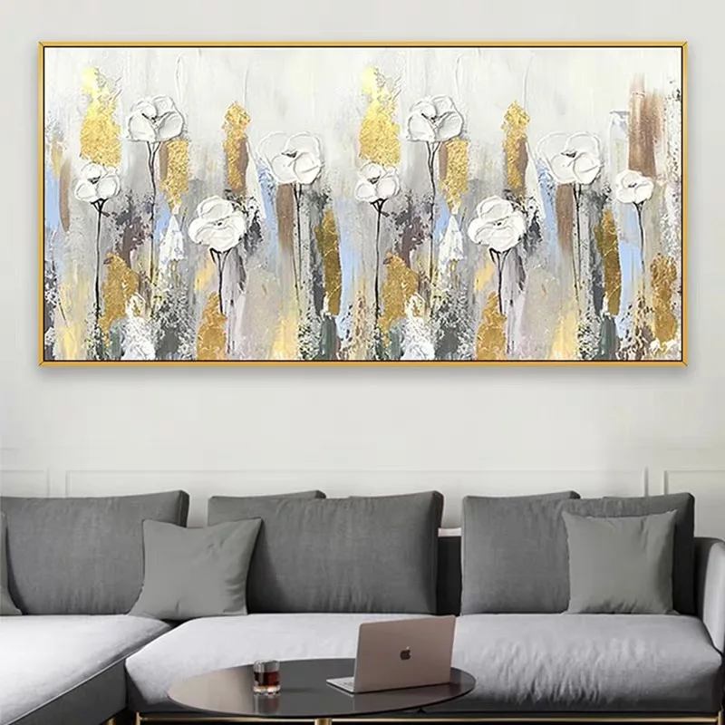 

Oversize Gold Foil Flower Picture Hand Painted Abstract Oil Painting On Canvas Wall Art For Living Room Home Decoration No Frame