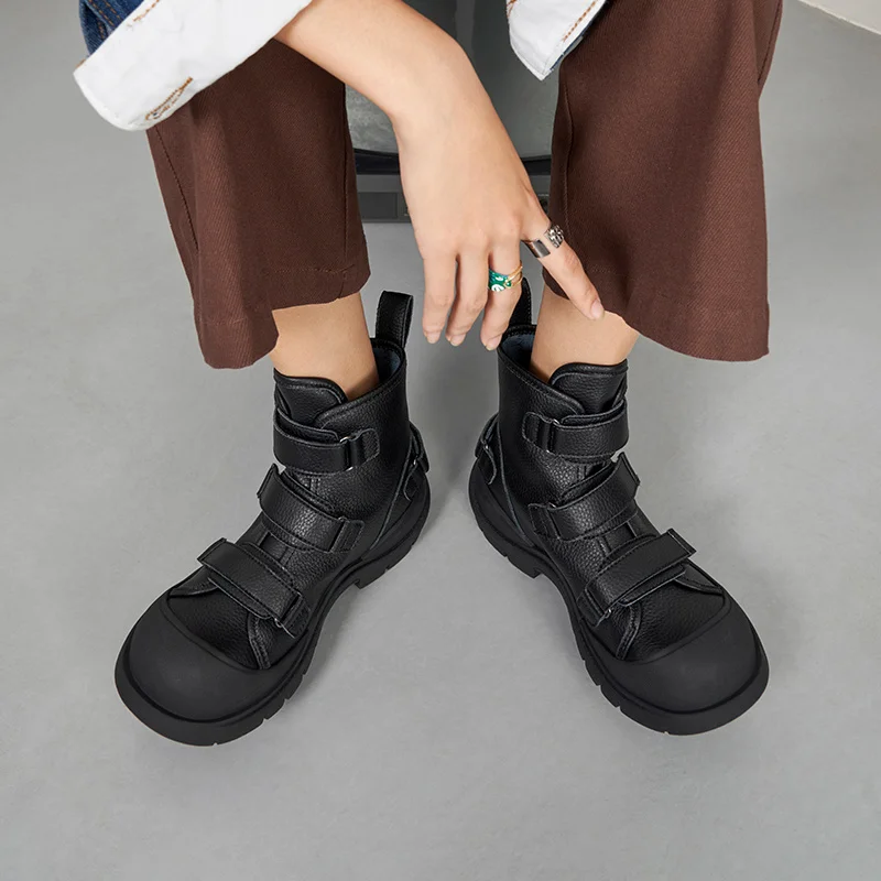 2023 New Classic Women Ankle Boots Autumn Winter Platforms Shoes Woman Fashion Lace-Up Genuine Leather Casual Knitting Boots