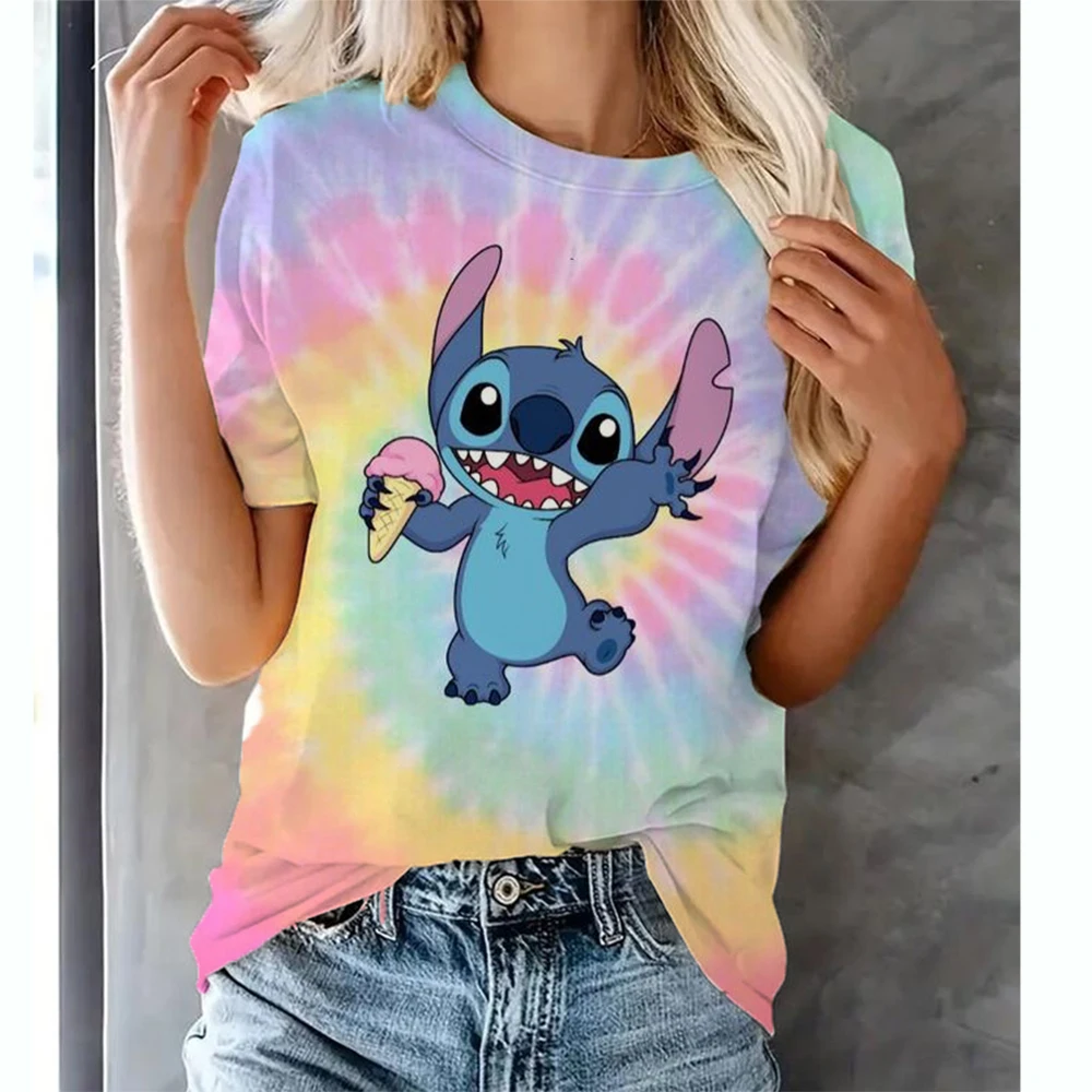 thumbnail image 1 of Camiseta de dibujos animados divertidos de Disney Stitch Camiseta de mujer con estampado de Lilo Stitch Camiseta estilo hip hop Ropa de mujer, 1 of 4