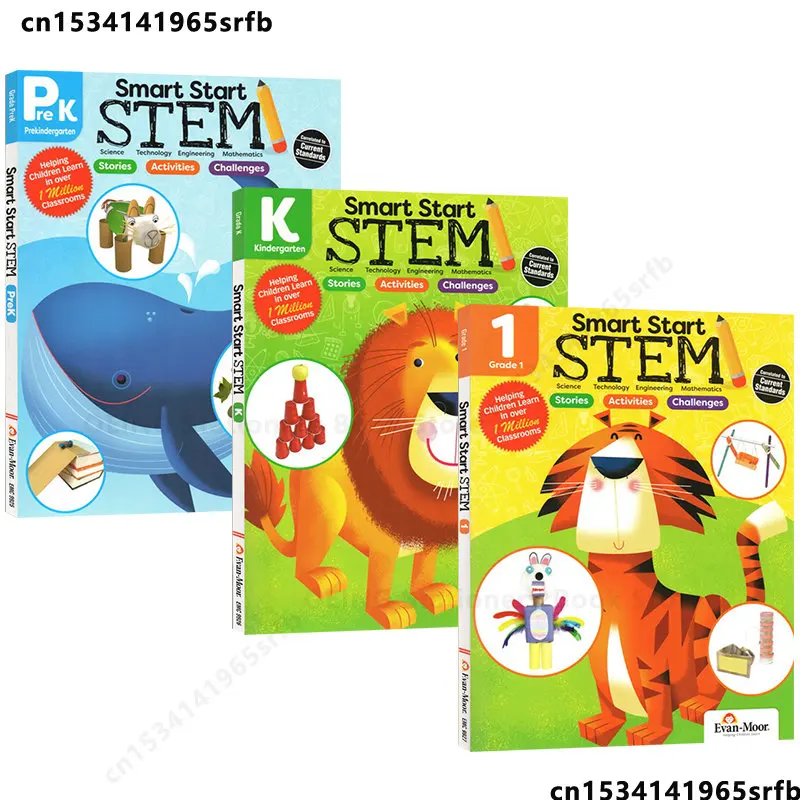 

3 Books/Set Evan Moor Smart Start STEM English Enlightenment Textbook Workbook Exercise Early Education Full Color Age 3-7