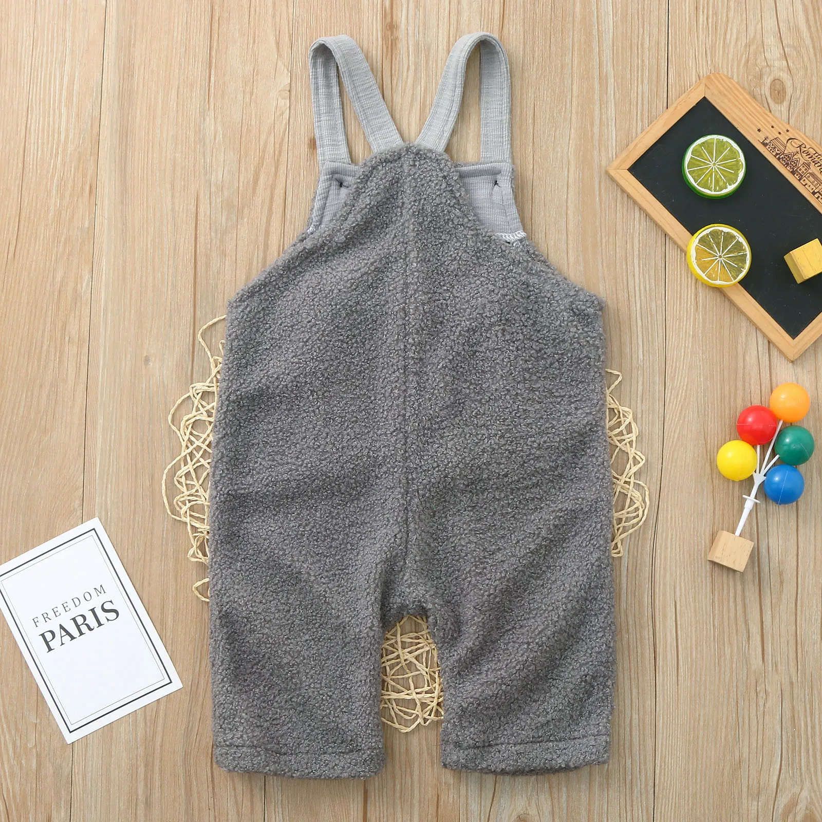 Autumn Winter Kids Girls Warm Plush Overalls Toddler Baby Solid Strapless Button Loose Pocket Fleece Suspender Trousers