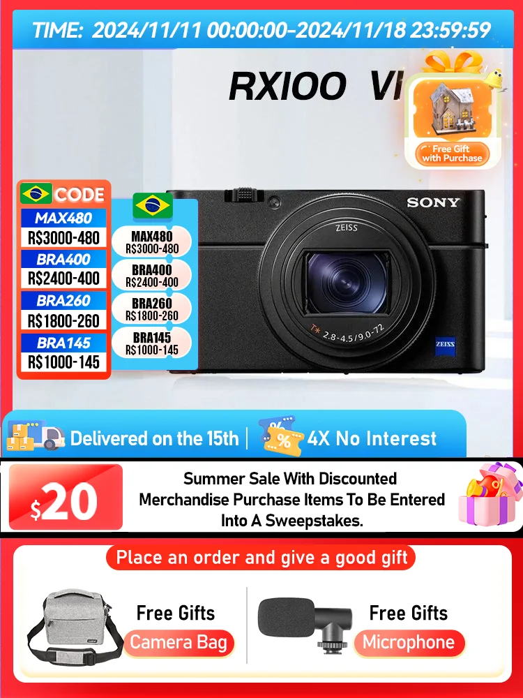 Sony DSC-RX100 VI RX10 III IV RX1R II Portable Small Card Digital Camera Optical Zoom Lens 4K Video Cameras RX100M6 RX10M4（Used）