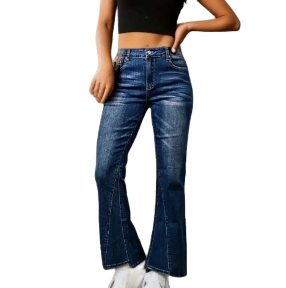 2024 Nuove Donne A Vita Alta Irregolare Splicing Boot Cut Jeans Moda Stretch Slim Denim Jeans Svasati Pantaloni Casual Xs-L