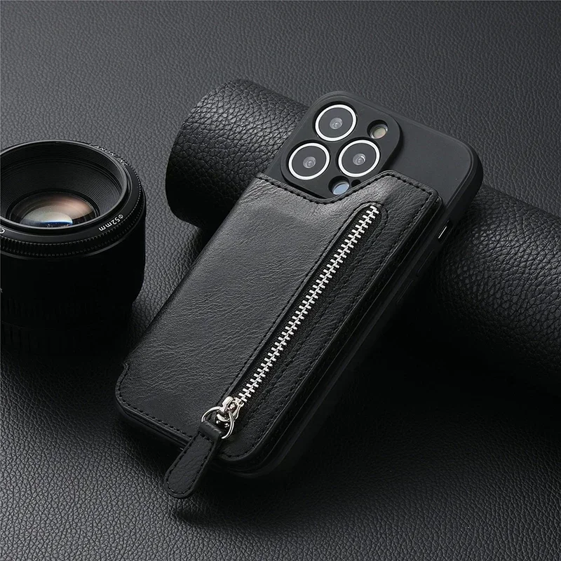 Leather Zipper Wallet Phone Case Cover