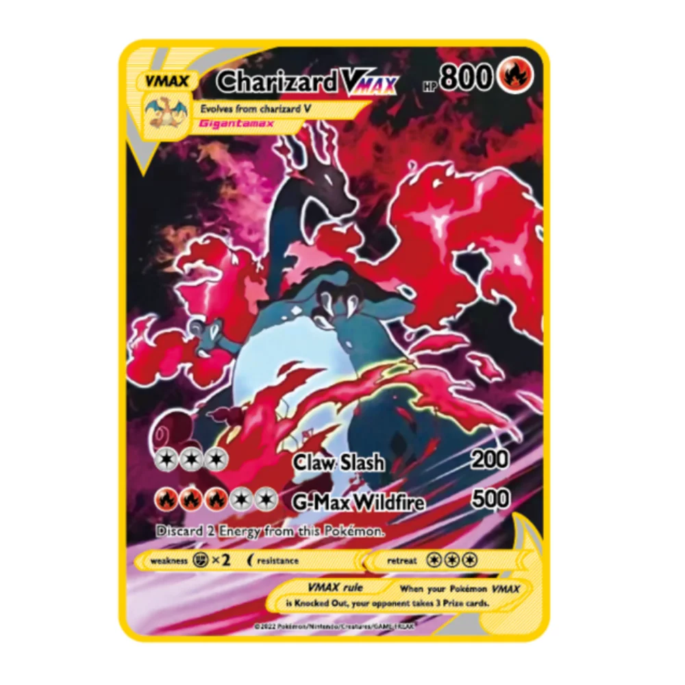 10000 English gx vmax Pocket Monster Metal Card Charizard Gold